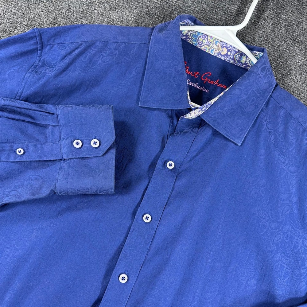 Robert Graham Button Down Mens 3XL XXXL Blue Paisley Jacquard Exclusive Cotton